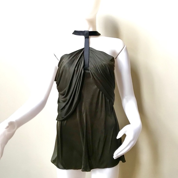 Balenciaga Tops - BALENCIAGA Draped Halter-neck Ruched Top Olive
